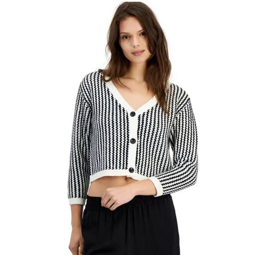 Lucy Paris NWOT Black & White Taya Chevron Knit V-Neck Button Down Cardigan - XS